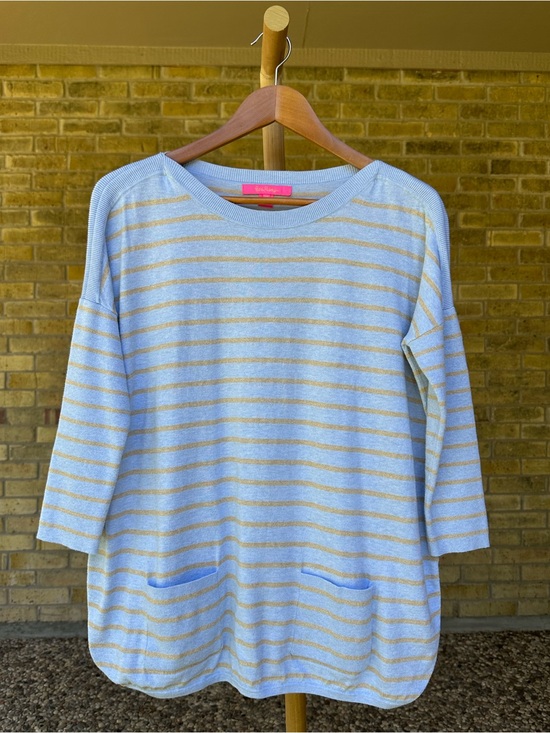 Lilly Pulitzer Sweaters - Lilly Pulitzer Light Blue & Metallic Gold Striped Cobo Oversized Sweater XS